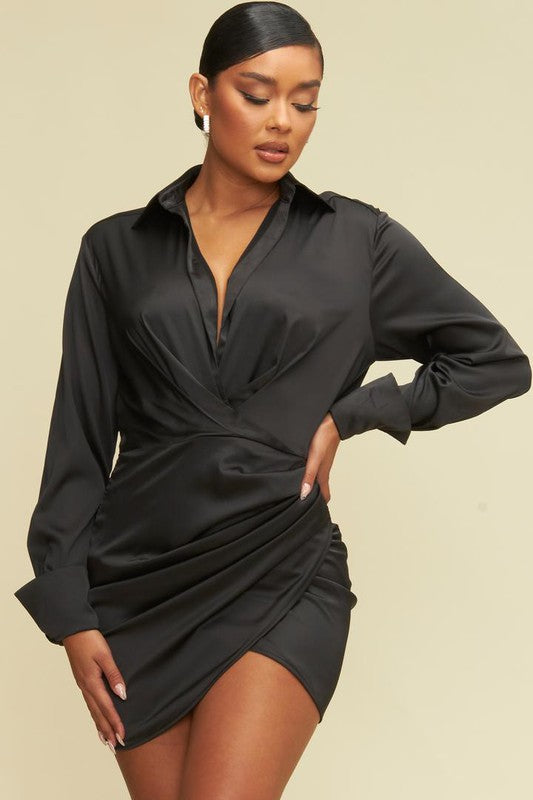 Satin Wrap Shirt Dress  BOBBI ROCCO